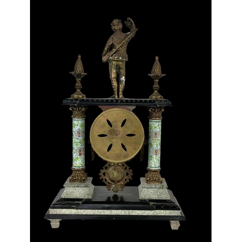 25 - An 18th century style French mantle clock with brass Corinthian pillars. 27 x 42cm.