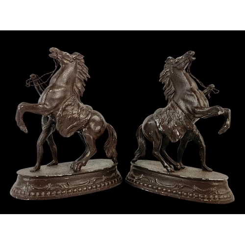 32 - A pair of early 20th century spelter Marley Horse figures. Circa 1900. 18 x 22cm.