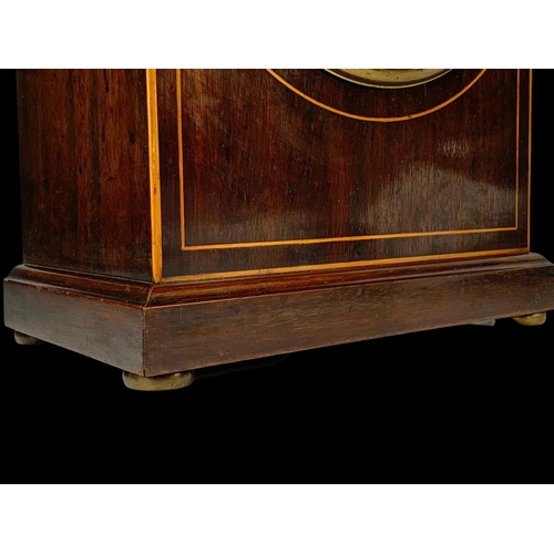 4 - A large Edwardian inlaid mantle clock with pendulum. 26.5 x 16 x 35.5cm.