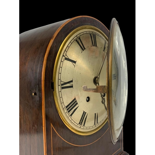 4 - A large Edwardian inlaid mantle clock with pendulum. 26.5 x 16 x 35.5cm.