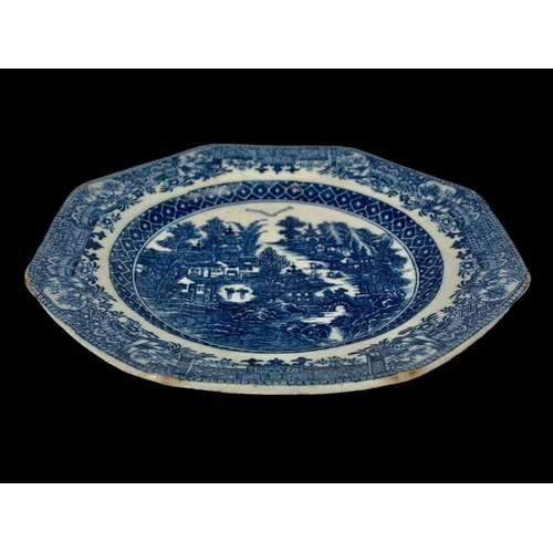 429 - An 18th century Caughley “Pagoda” pattern blue and white Chinese design porcelain plate. Circa 1785.... 