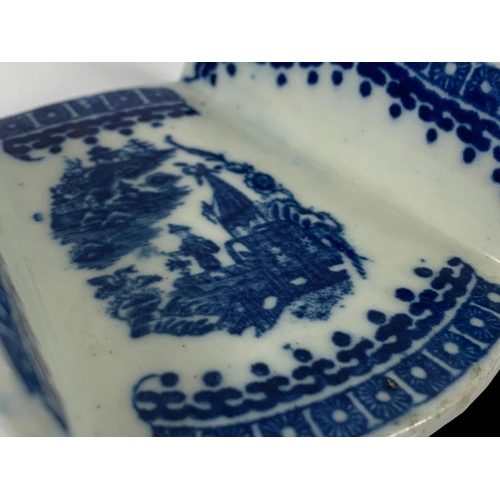 433 - A pair of 18th century Caughley “Fisherman” pattern blue and white Chinese design porcelain asparagu... 