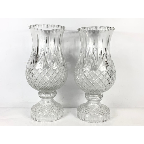 487 - A pair of very large Waterford crystal vases. 51cm tall. 23cm wide.