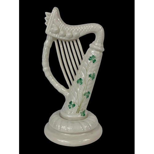 546 - A vintage Belleek Pottery Harp. 22cm