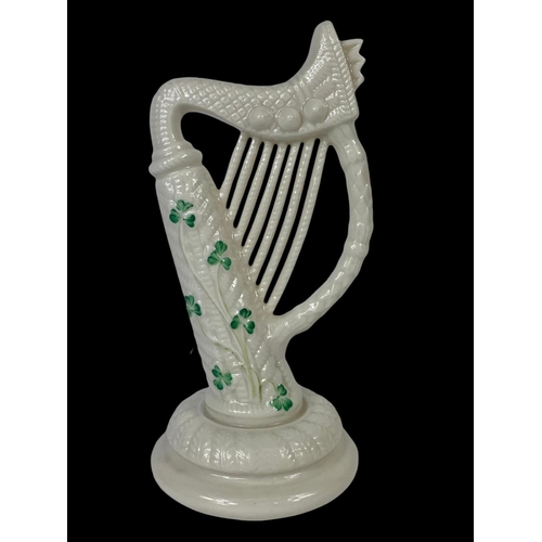 546 - A vintage Belleek Pottery Harp. 22cm