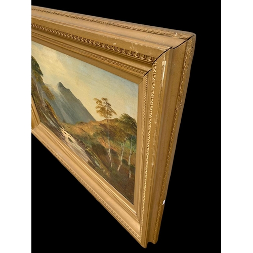 55 - A large early 20th century oil painting by H. Franks in a gilt frame. Dated 1905. Painting measures ... 