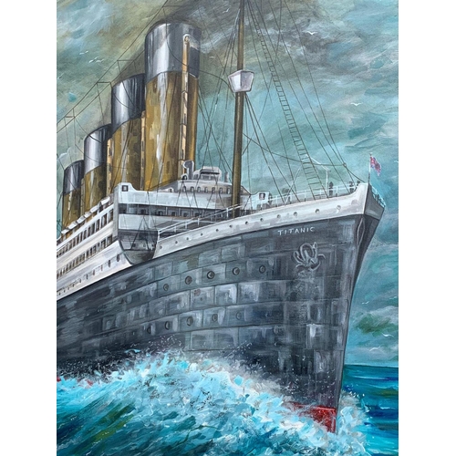 57 - An oil painting by John Stewart. Titanic. Painting measures 76.5 x 101.5cm. Frame measures 87 x 113c... 