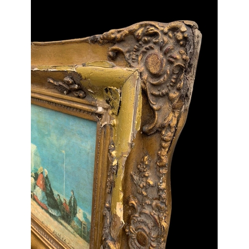 58 - A pair of early 20th century oleographs in ornate gilt frames. W. M. Chase. 79 x 44cm including fram... 