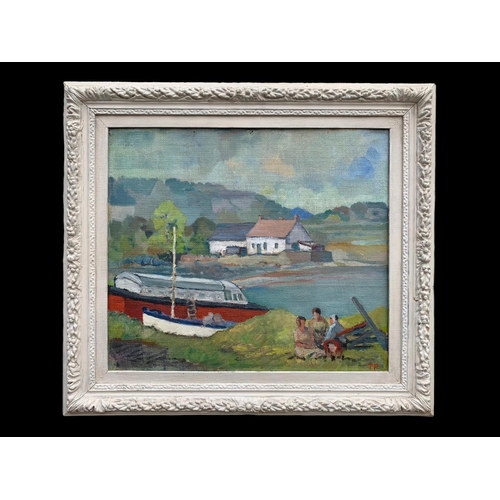 61 - An oil painting by T. H. Pitt. Groomsport. Painting measures 61 x 52cm. Frame measures 76 x 68cm.
