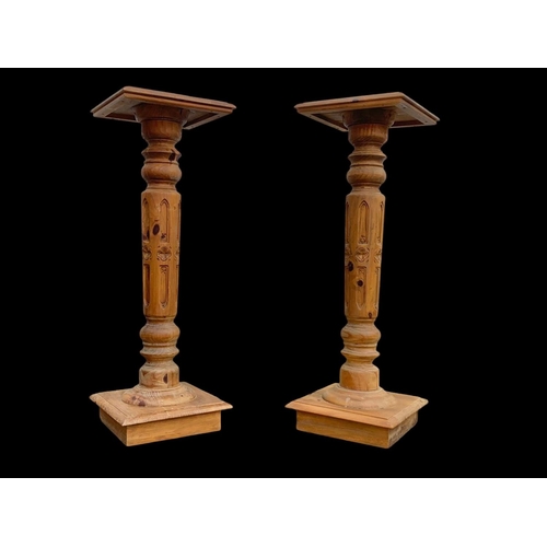 796 - A pair of large pine jardiniere stands. 35 x 101cm.