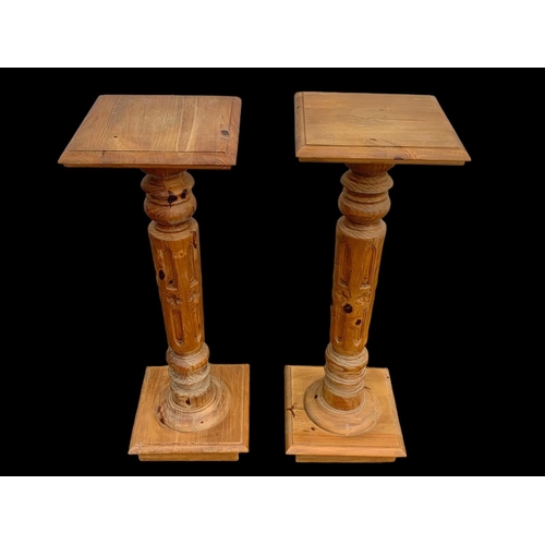 796 - A pair of large pine jardiniere stands. 35 x 101cm.