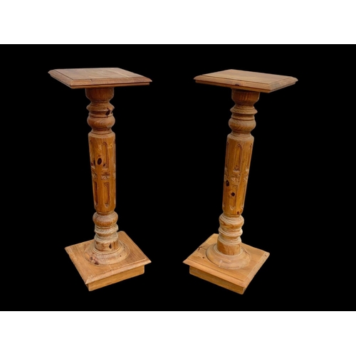 796 - A pair of large pine jardiniere stands. 35 x 101cm.