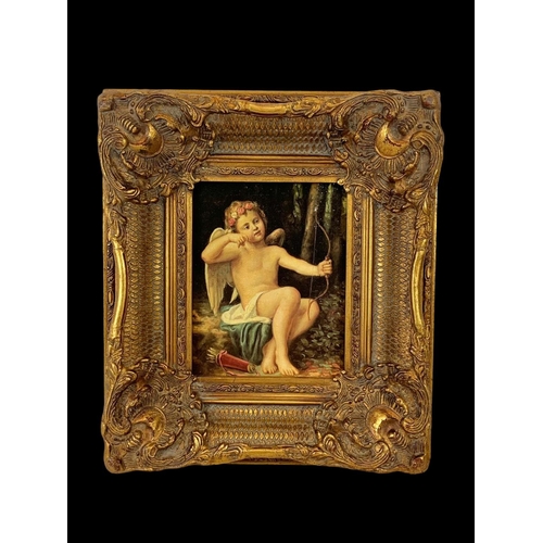 81 - An ornate gilt framed print. Carvers & Gilders Picture Makers & Restorers. 39.5 x 7 x 45cm