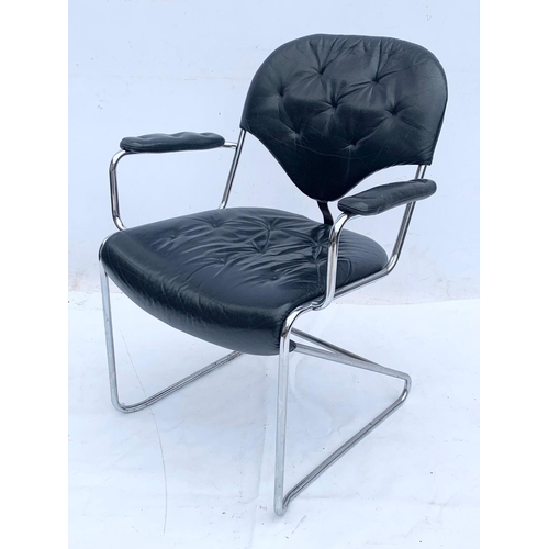 812 - A Swedish leather and chrome “Sam” desk chair designed by Sam Larsson for DUX. Mid century Sweden. C... 