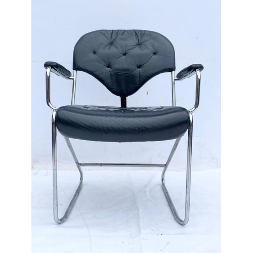 812 - A Swedish leather and chrome “Sam” desk chair designed by Sam Larsson for DUX. Mid century Sweden. C... 