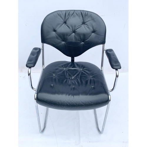 812 - A Swedish leather and chrome “Sam” desk chair designed by Sam Larsson for DUX. Mid century Sweden. C... 