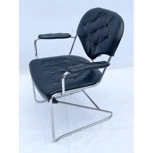 812 - A Swedish leather and chrome “Sam” desk chair designed by Sam Larsson for DUX. Mid century Sweden. C... 