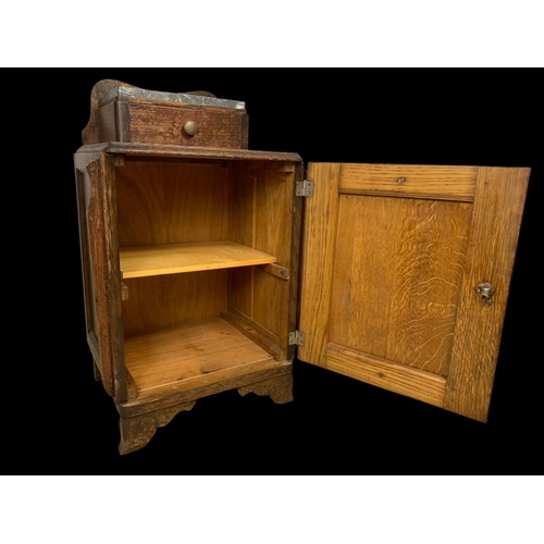 857 - A 1920’s Art Deco French oak bedside with marble top. 45 x 35 x 71.5cm