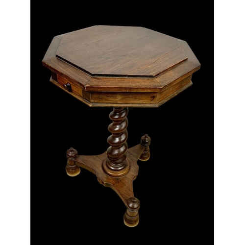 860 - A Victorian style mahogany pedestal table with drawer. 49.5 x 73.5cm