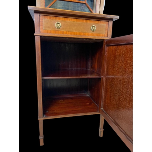 861 - An Edwardian inlaid display cabinet. With original blue velvet interior. 53 x 39.5 x 161cm.