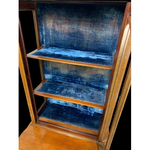 861 - An Edwardian inlaid display cabinet. With original blue velvet interior. 53 x 39.5 x 161cm.