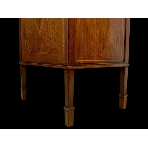 861 - An Edwardian inlaid display cabinet. With original blue velvet interior. 53 x 39.5 x 161cm.