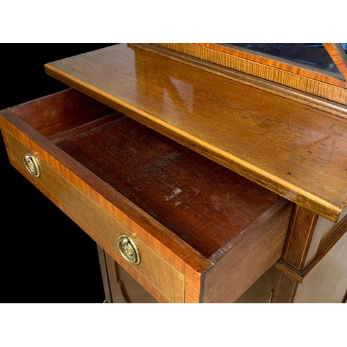 861 - An Edwardian inlaid display cabinet. With original blue velvet interior. 53 x 39.5 x 161cm.