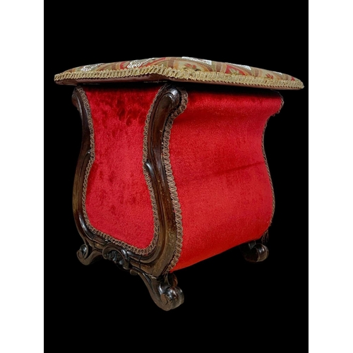 870 - An early Victorian rosewood storage stool with beadwork top. Circa 1840. 40 x 40 x 45.5cm.