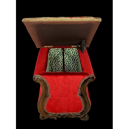 870 - An early Victorian rosewood storage stool with beadwork top. Circa 1840. 40 x 40 x 45.5cm.