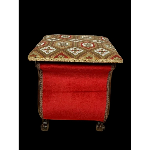 870 - An early Victorian rosewood storage stool with beadwork top. Circa 1840. 40 x 40 x 45.5cm.