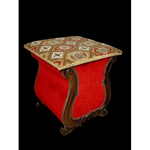 870 - An early Victorian rosewood storage stool with beadwork top. Circa 1840. 40 x 40 x 45.5cm.