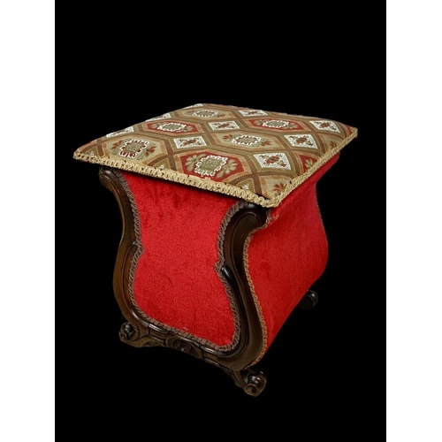 870 - An early Victorian rosewood storage stool with beadwork top. Circa 1840. 40 x 40 x 45.5cm.