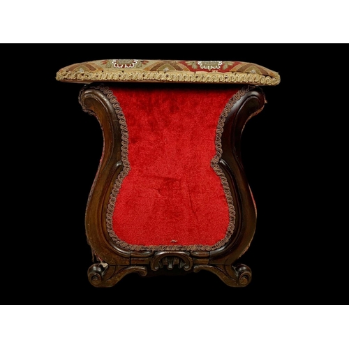 870 - An early Victorian rosewood storage stool with beadwork top. Circa 1840. 40 x 40 x 45.5cm.