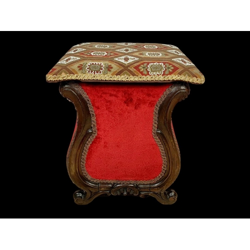 870 - An early Victorian rosewood storage stool with beadwork top. Circa 1840. 40 x 40 x 45.5cm.