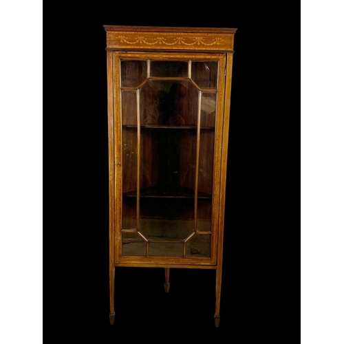 876 - An Edwardian inlaid corner display cabinet. 61 x 38.5 x 150cm