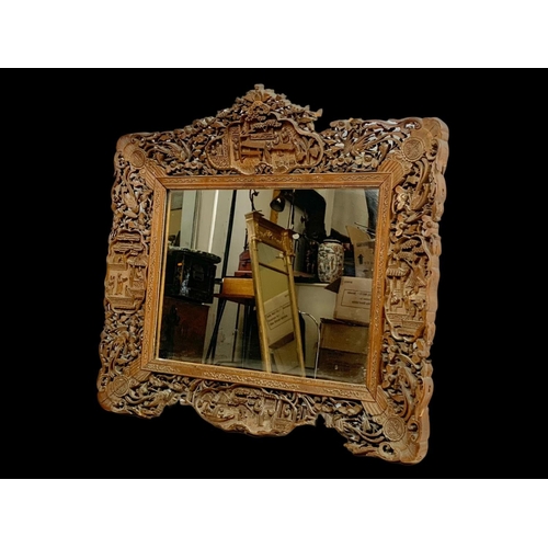 877 - A 19th century carved ornate Chinese mirror. Song Sing Gung Carver & Picture Frame Makers. Circa 186... 