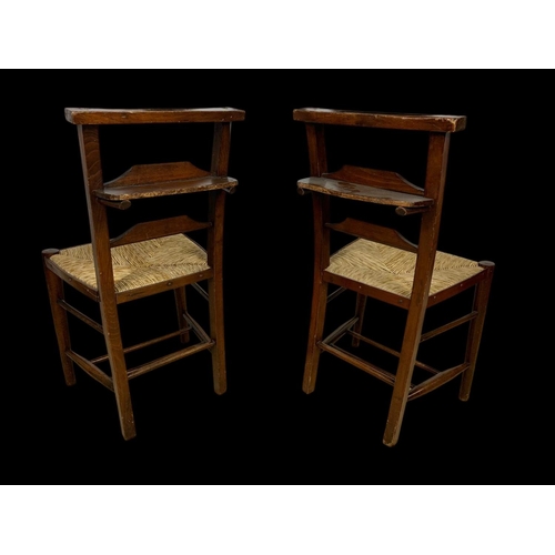 879 - A set of 6 early 20th century church chairs with rush seats. Circa 1920.