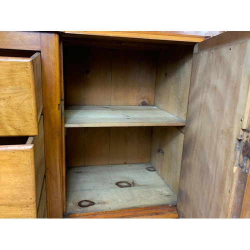 880 - A large Victorian Satin Birch gallery back sideboard. With 6 drawers and cupboard. 164 x 53 x 149cm.