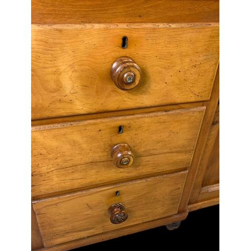 880 - A large Victorian Satin Birch gallery back sideboard. With 6 drawers and cupboard. 164 x 53 x 149cm.