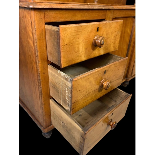 880 - A large Victorian Satin Birch gallery back sideboard. With 6 drawers and cupboard. 164 x 53 x 149cm.