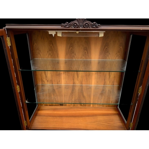 883 - A vintage carved walnut display cabinet. In the Georgian style. Circa 1950.  99 x 42 x 159.5cm