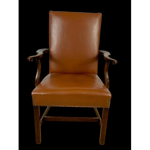 896 - A Georgian mahogany armchair with leather back and seat. Circa 1780-1800. 65 x 105cm.