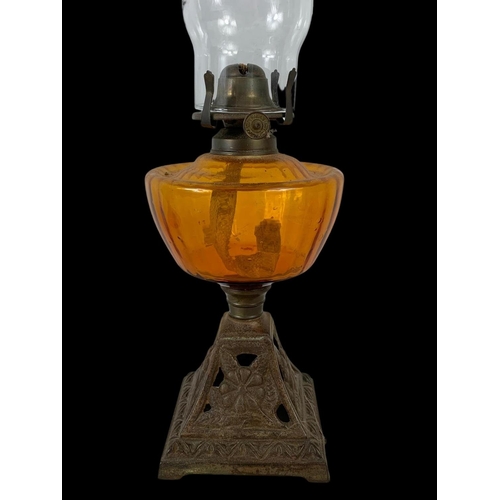 90 - 2 Victorian oil lamps. Largest 49cm