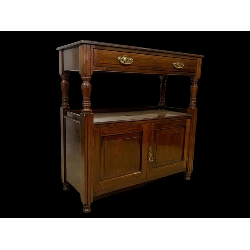 901 - A late 19th century walnut buffet table with drawer and 2 door cupboard. Circa 1880-1900. 100 x 41 x... 