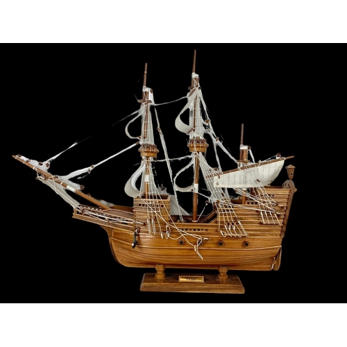 93 - A large model ship. Mayflower 1620. 69 x 57.5cm