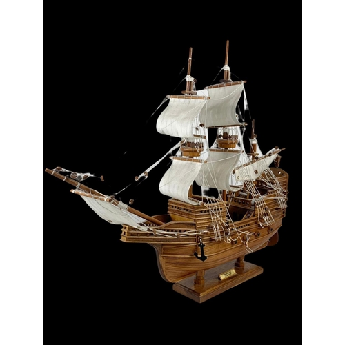 93 - A large model ship. Mayflower 1620. 69 x 57.5cm