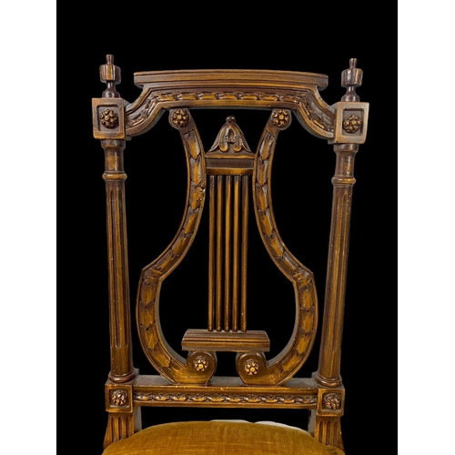 946 - A 3 piece French 18th century style parlour suite with lyre decoration Sofa measures 93cm