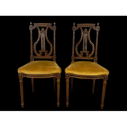 946 - A 3 piece French 18th century style parlour suite with lyre decoration Sofa measures 93cm