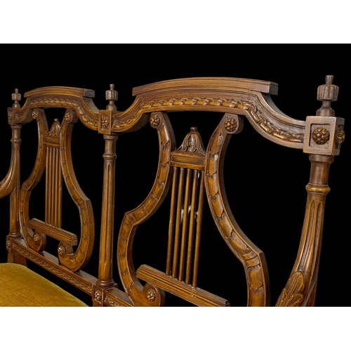 946 - A 3 piece French 18th century style parlour suite with lyre decoration Sofa measures 93cm