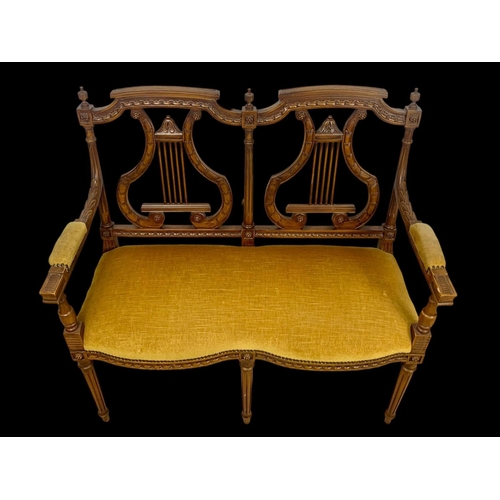 946 - A 3 piece French 18th century style parlour suite with lyre decoration Sofa measures 93cm